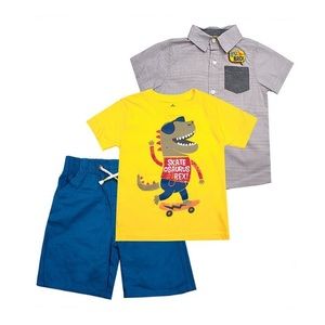Boy’s Grey & yellow “Skateosours Rex” Shorts Set Baby Boys 12 Months